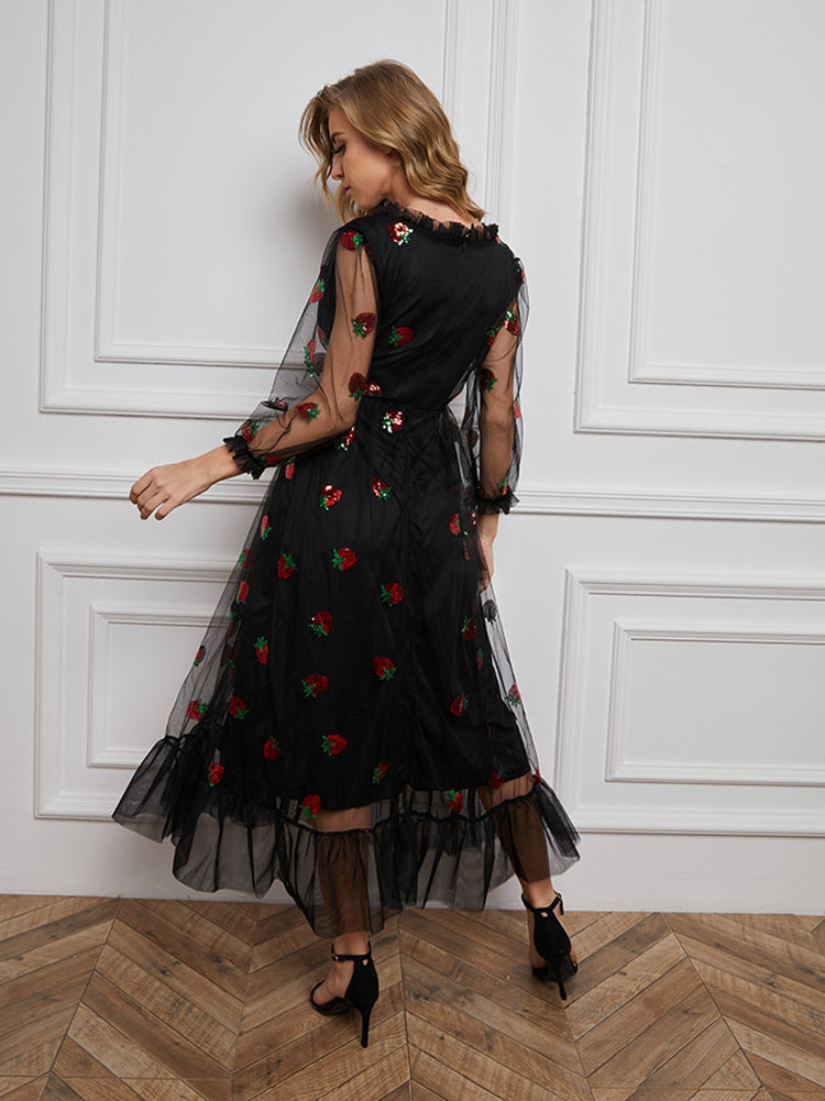 Strawberry Sequin Maxi Dress - View 13 | Lwiis