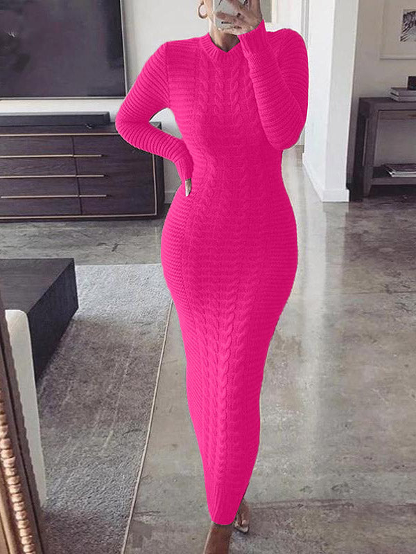 Long sleeve knit maxi dress with geometric pattern - View 11 | Lwiis