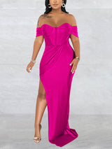 Off-shoulder maxi dress with high slit - View 7 | Lwiis