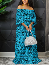 Off shoulder maxi dress with elaborate print - View 7 | Lwiis