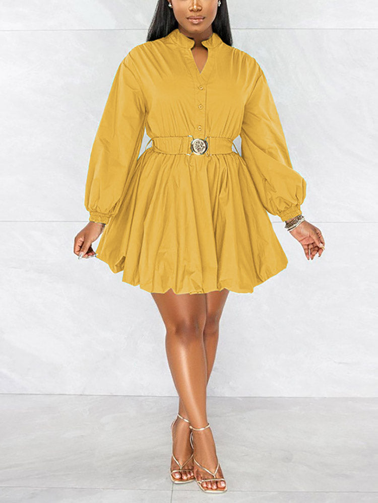 Puffy sleeve belted dress - View 17 | Lwiis