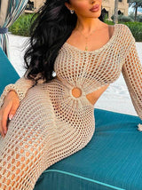 Crochet maxi dress with V-neckline and tassel accents - View 15 | Lwiis