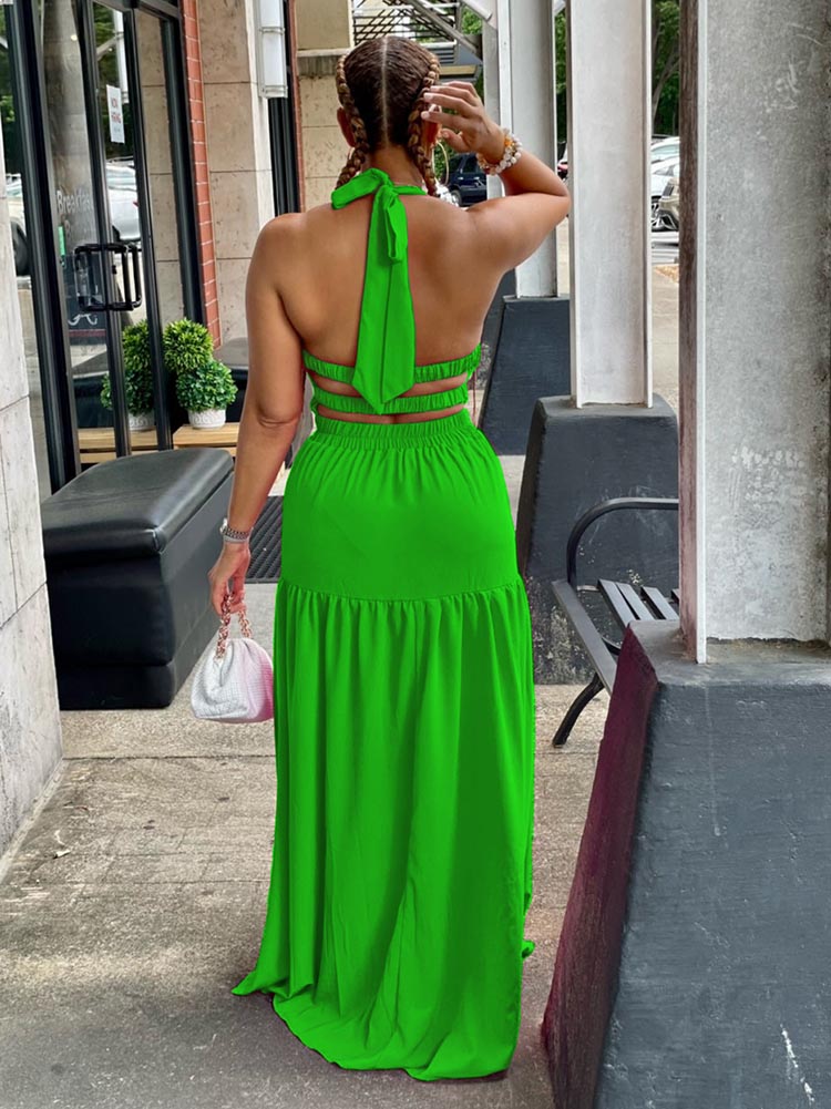 Halter Neck Maxi Dress - View 9 | Lwiis