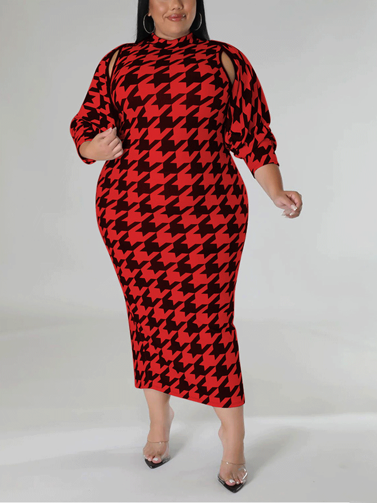 Houndstooth maxi dress with matching cape jacket - View 6 | Lwiis