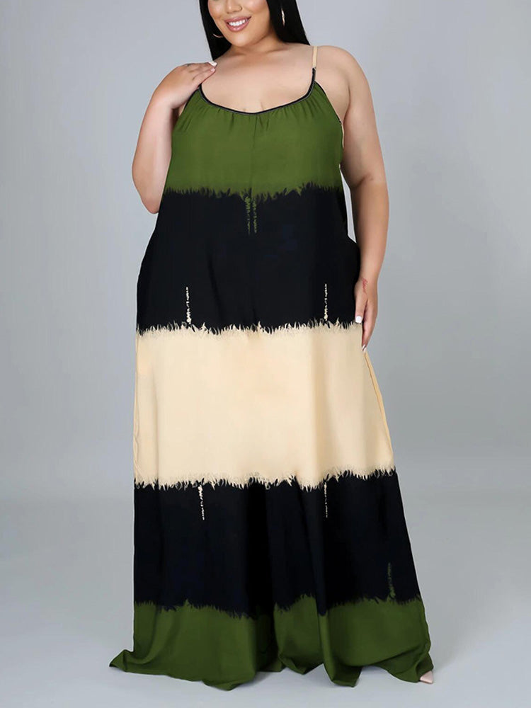 Colorblock spaghetti strap maxi dress with A-line silhouette and scoop neckline - View 9 | Lwiis