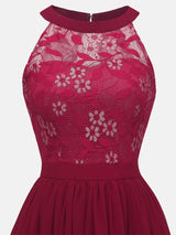 Lace Bodice Chiffon Sleeveless Midi Dress - View 14 | Lwiis