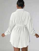 Ruched Collared Shirt Dress with Belt - View 11 | Lwiis
