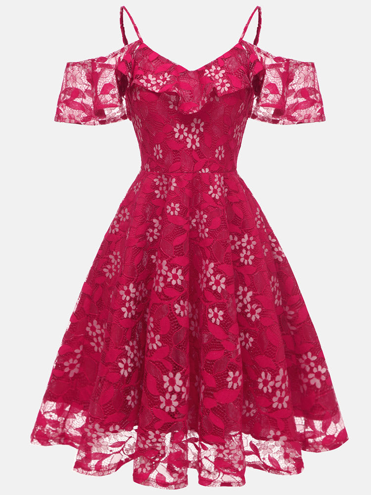 Floral Lace A-Line Midi Dress - View 6 | Lwiis