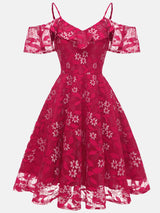 Floral Lace A-Line Midi Dress - View 6 | Lwiis