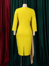 Patchwork Long Sleeve Midi Dress - View 9 | Lwiis