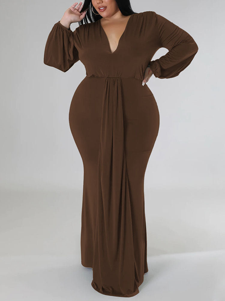 Mermaid maxi dress with V-neck and puff sleeves - View 26 | Lwiis