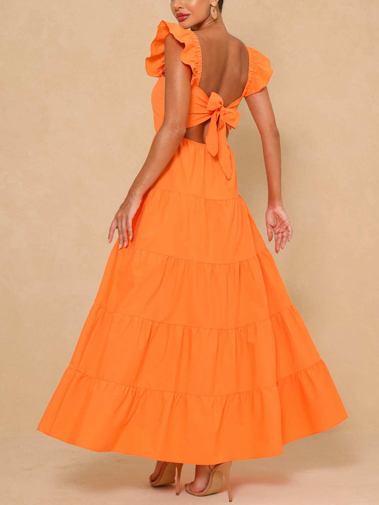 Sleeveless square neck A-line maxi dress - View 7 | Lwiis