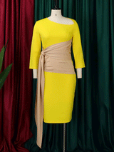 Patchwork Long Sleeve Midi Dress - View 8 | Lwiis