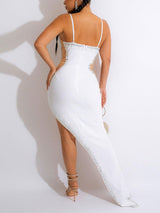 Rhinestone embellished maxi dress with high slit in black - View 8 | Lwiis
