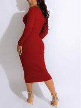 Ribbed knit midi dress with button front - View 7 | Lwiis