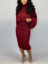 Knitted turtleneck sweater and midi dress set - View 15 | Lwiis