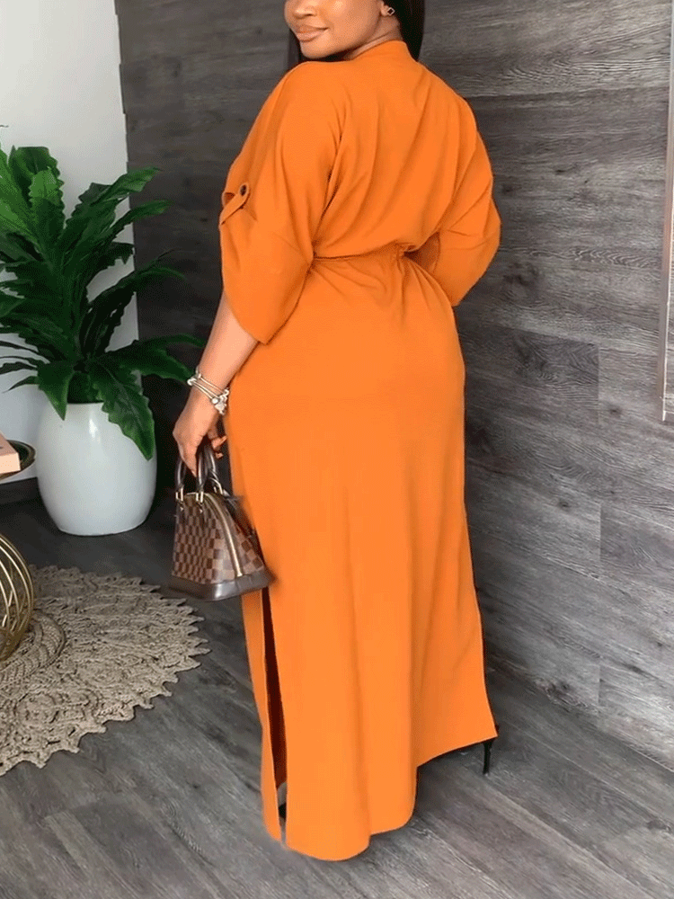 V Neck Drawstring Waist Maxi Dress - View 11 | Lwiis