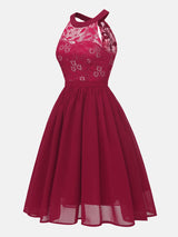 Lace Bodice Chiffon Sleeveless Midi Dress - View 13 | Lwiis
