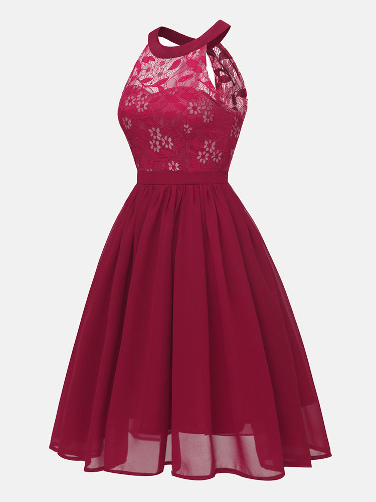 Lace Bodice Chiffon Sleeveless Midi Dress - View 13 | Lwiis