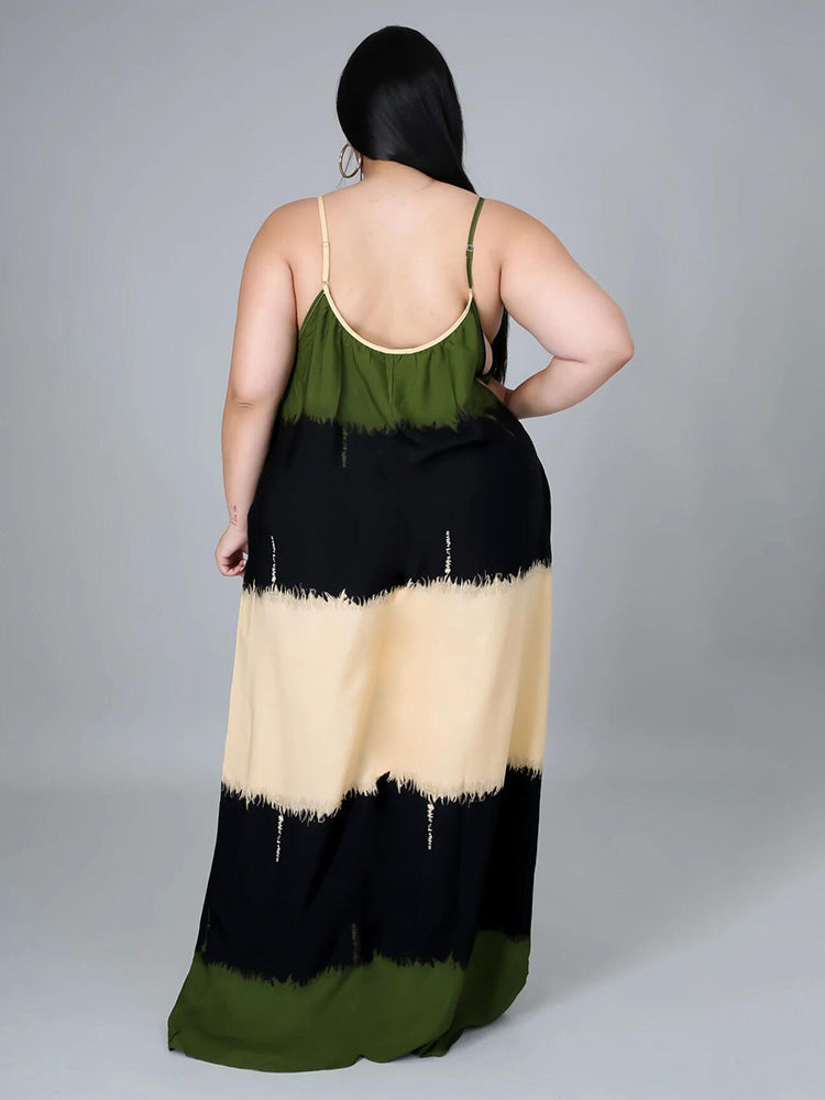 Colorblock spaghetti strap maxi dress with A-line silhouette and scoop neckline - View 10 | Lwiis