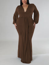 Mermaid maxi dress with V-neck and puff sleeves - View 25 | Lwiis