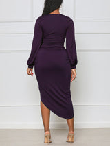 Asymmetrical Ruched Midi Dress - View 10 | Lwiis