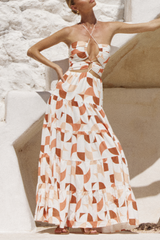 Printed Halter Neck Maxi Dress - View 6 | Lwiis
