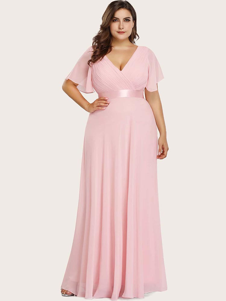 Maxi chiffon dress with flutter sleeves and V-neckline - View 21 | Lwiis