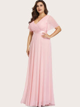 Maxi chiffon dress with flutter sleeves and V-neckline - View 20 | Lwiis