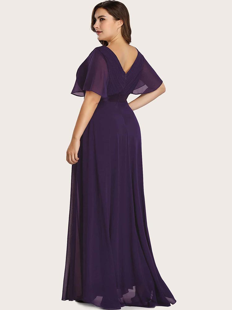 Maxi chiffon dress with flutter sleeves and V-neckline - View 26 | Lwiis