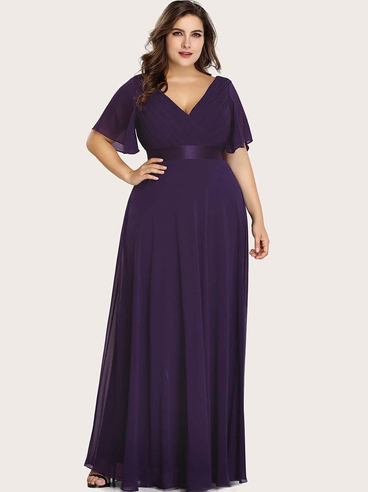 Maxi chiffon dress with flutter sleeves and V-neckline - View 24 | Lwiis