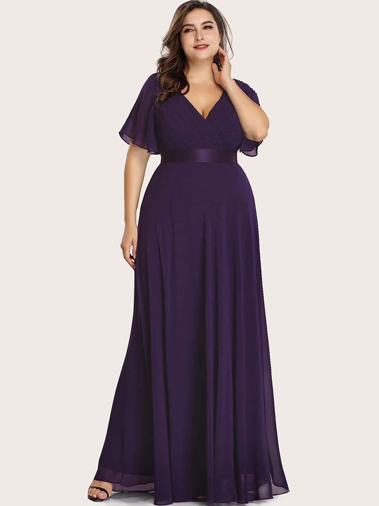 Maxi chiffon dress with flutter sleeves and V-neckline - View 25 | Lwiis