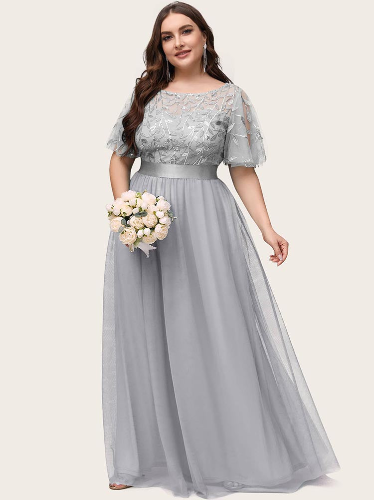 Embellished party dress with tulle skirt and flutter sleeves - View 7 | Lwiis