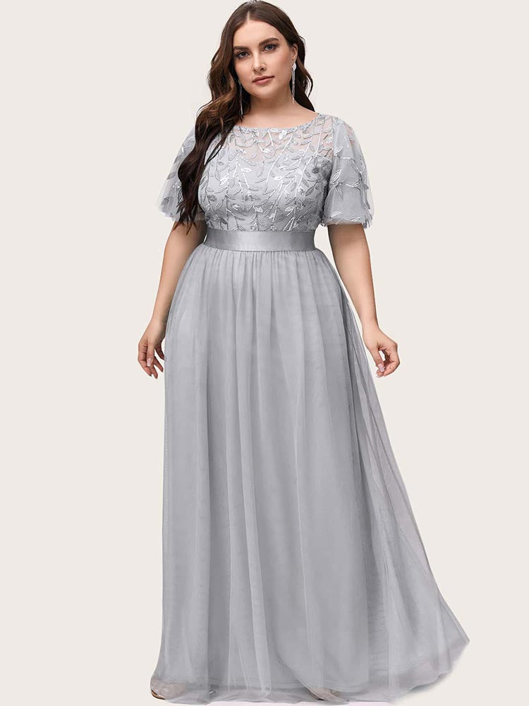 Embellished party dress with tulle skirt and flutter sleeves - View 9 | Lwiis