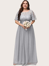 Embellished party dress with tulle skirt and flutter sleeves - View 8 | Lwiis