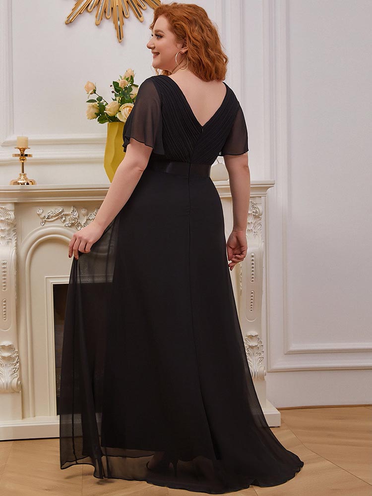 Maxi chiffon dress with flutter sleeves and V-neckline - View 13 | Lwiis