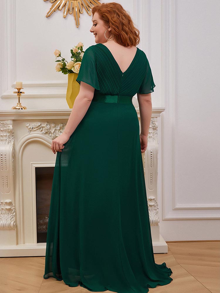 Maxi chiffon dress with flutter sleeves and V-neckline - View 18 | Lwiis