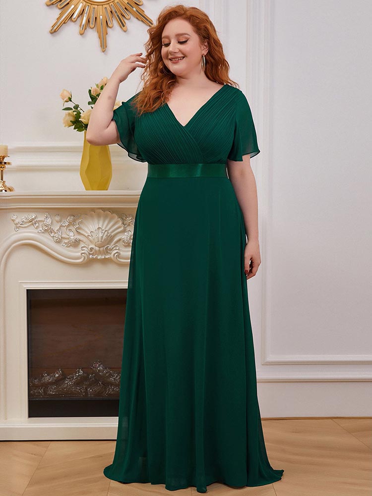 Maxi chiffon dress with flutter sleeves and V-neckline - View 17 | Lwiis