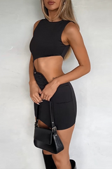 Round Neck Cutout Mini Dress - View 6 | Lwiis