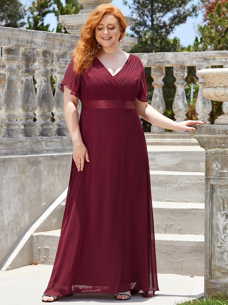 Maxi chiffon dress with flutter sleeves and V-neckline - View 6 | Lwiis