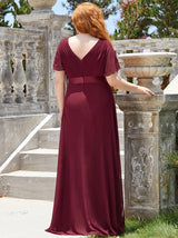 Maxi chiffon dress with flutter sleeves and V-neckline - View 9 | Lwiis
