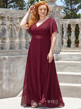 Maxi chiffon dress with flutter sleeves and V-neckline - View 8 | Lwiis