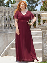 Maxi chiffon dress with flutter sleeves and V-neckline - View 7 | Lwiis