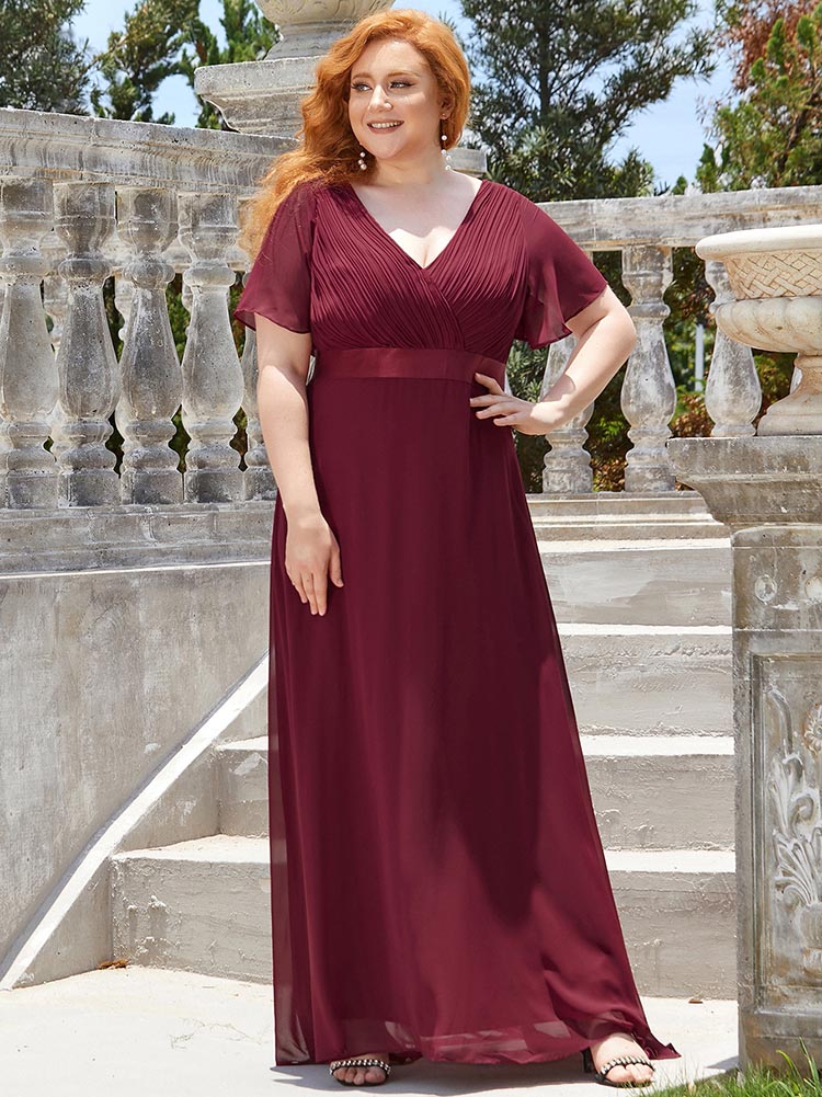 Maxi chiffon dress with flutter sleeves and V-neckline - View 7 | Lwiis