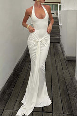Halter neck maxi dress with tie detail - View 7 | Lwiis
