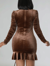 Ruched Velvet Mini Dress with Drawstring - View 13 | Lwiis