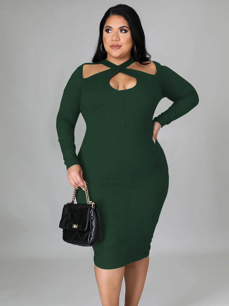 Ribbed Cut-Out Halter Midi Dress - View 10 | Lwiis
