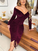 Velvet off shoulder midi dress - View 16 | Lwiis
