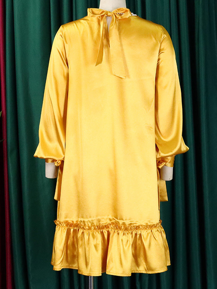 Pearl Embellished Mock Neck Ruffle Dress - View 16 | Lwiis