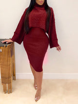 Knitted turtleneck sweater and midi dress set - View 12 | Lwiis